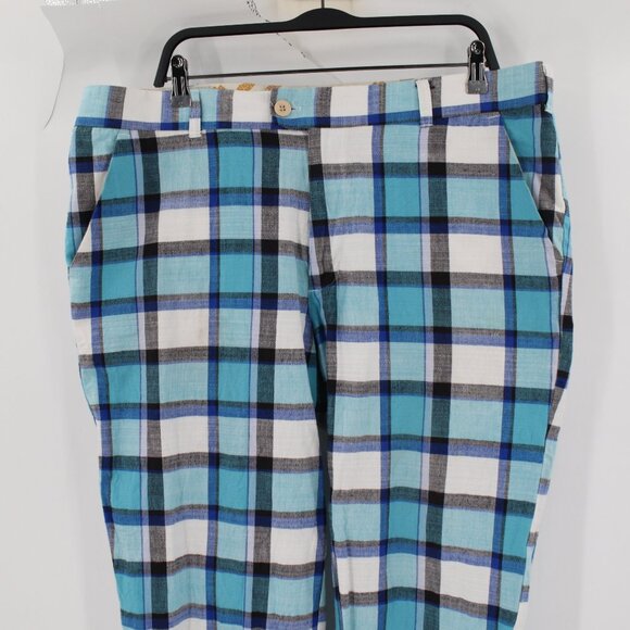 Loudmouth Pants Mens 40 L32 Bad Golf Cotton Flat Front Chino Retro Plaid Pockets - Picture 2 of 14
